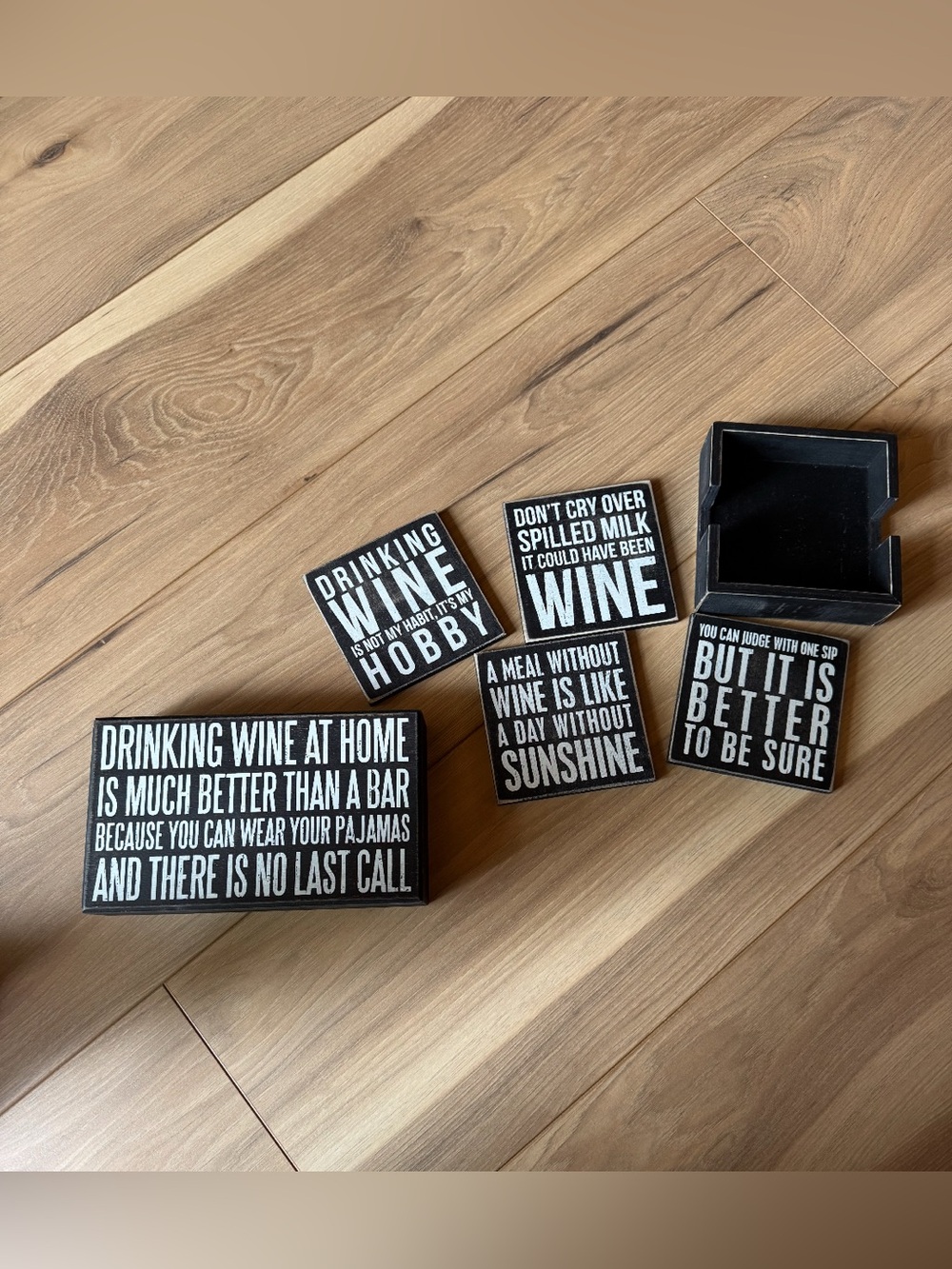 NEW Primitives By Kathy Wine Lovers Coaster Set With Sign - 5 pieces